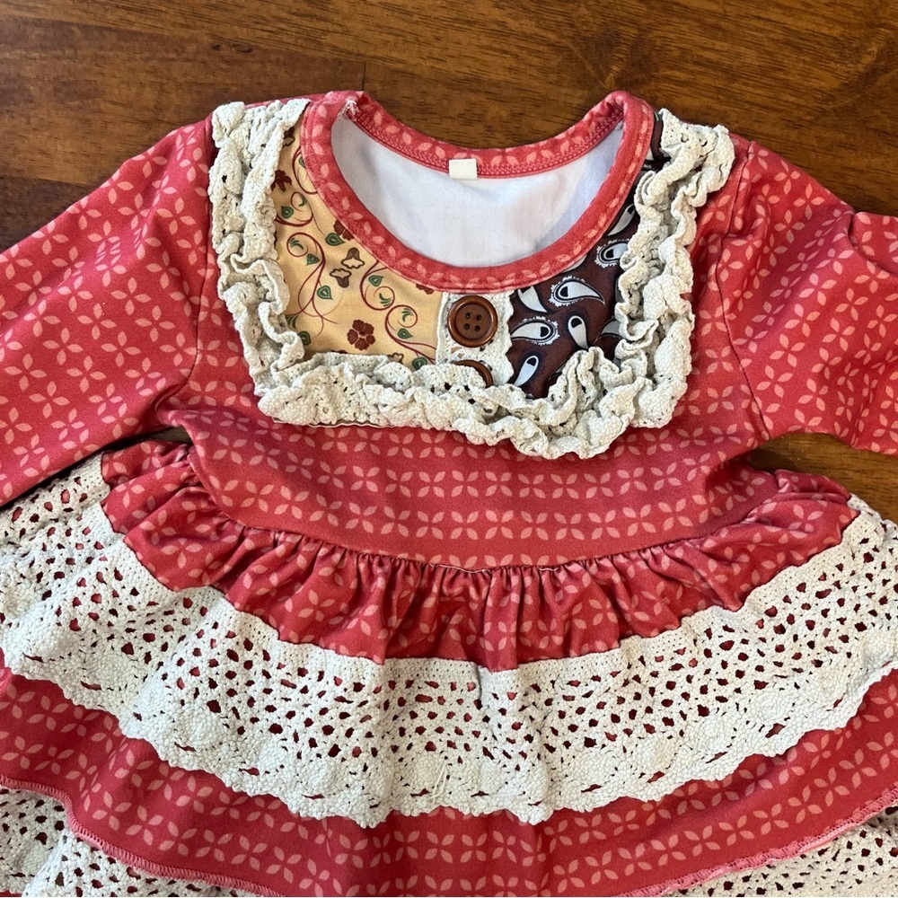 Girls' Pink Ruffle Crochet Patchwork Matching Set - Picture 3 of 6